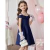 Arshiner Girls Summer Dress Off Shoulder Fold Pleated Formal Elegant A-Line Party Dresses with Pocket(Navy Blue)