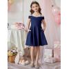 Arshiner Girls Summer Dress Off Shoulder Fold Pleated Formal Elegant A-Line Party Dresses with Pocket(Navy Blue)