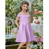 Arshiner Girls Summer Dress Off Shoulder Fold Pleated Formal Elegant A-Line Party Dresses with Pocket(Purple)