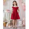 Arshiner Girls Summer Dress Off Shoulder Fold Pleated Formal Elegant A-Line Party Dresses with Pocket(Red)