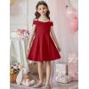 Arshiner Girls Summer Dress Off Shoulder Fold Pleated Formal Elegant A-Line Party Dresses with Pocket(Red)