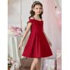 Arshiner Girls Summer Dress Off Shoulder Fold Pleated Formal Elegant A-Line Party Dresses with Pocket(Red)