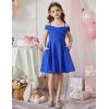 Arshiner Girls Summer Dress Off Shoulder Fold Pleated Formal Elegant A-Line Party Dresses with Pocket(Royal Blue)