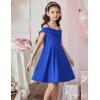 Arshiner Girls Summer Dress Off Shoulder Fold Pleated Formal Elegant A-Line Party Dresses with Pocket(Royal Blue)