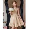 Arshiner Girls Summer Dress Tween Spaghetti Strap Smocked Casual Beach Sundress with Pockets 6-14Y(Champagne)