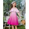 Arshiner Girls Summer Floral Ruffle Sundress Cold Shoulder Casual Holiday Dresses(Rose Red Gradient)