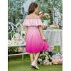 Arshiner Girls Summer Floral Ruffle Sundress Cold Shoulder Casual Holiday Dresses(Rose Red Gradient)