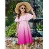 Arshiner Girls Summer Floral Ruffle Sundress Cold Shoulder Casual Holiday Dresses(Rose Red Gradient)