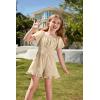 Arshiner Girls Summer Jumpsuits Tie Back Off Shoulder Short Sleeve One Piece Rompers Ruffle Smocked Casual Shorts Outfits(Champagne)