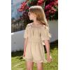 Arshiner Girls Summer Jumpsuits Tie Back Off Shoulder Short Sleeve One Piece Rompers Ruffle Smocked Casual Shorts Outfits(Champagne)