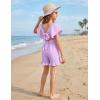 Arshiner Girls Summer Jumpsuits Tie Back Off Shoulder Short Sleeve One Piece Rompers Ruffle Smocked Casual Shorts Outfits(Lavender)