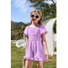 Arshiner Girls Summer Jumpsuits Tie Back Off Shoulder Short Sleeve One Piece Rompers Ruffle Smocked Casual Shorts Outfits(Lavender)