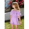 Arshiner Girls Summer Jumpsuits Tie Back Off Shoulder Short Sleeve One Piece Rompers Ruffle Smocked Casual Shorts Outfits(Lavender)