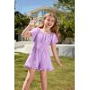 Arshiner Girls Summer Jumpsuits Tie Back Off Shoulder Short Sleeve One Piece Rompers Ruffle Smocked Casual Shorts Outfits(Lavender)