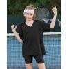 Arshiner Girls Summer Outfits 2 Piece Sets Oversized V Neck Side Split Shirts and Biker Shorts Athletic Sets Workout Outfits(Black)