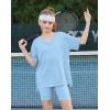 Arshiner Girls Summer Outfits 2 Piece Sets Oversized V Neck Side Split Shirts and Biker Shorts Athletic Sets Workout Outfits(Blue)