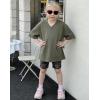 Arshiner Girls Summer Outfits 2 Piece Sets Oversized V Neck Side Split Shirts and Biker Shorts Athletic Sets Workout Outfits(Camo)