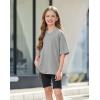Arshiner Girls Summer Outfits 2 Piece Sets Oversized V Neck Side Split Shirts and Biker Shorts Athletic Sets Workout Outfits(Grey & Black)