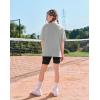 Arshiner Girls Summer Outfits 2 Piece Sets Oversized V Neck Side Split Shirts and Biker Shorts Athletic Sets Workout Outfits(Grey & Black)
