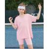 Arshiner Girls Summer Outfits 2 Piece Sets Oversized V Neck Side Split Shirts and Biker Shorts Athletic Sets Workout Outfits(Light Pink)