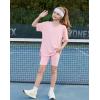 Arshiner Girls Summer Outfits 2 Piece Sets Oversized V Neck Side Split Shirts and Biker Shorts Athletic Sets Workout Outfits(Light Pink)