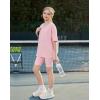 Arshiner Girls Summer Outfits 2 Piece Sets Oversized V Neck Side Split Shirts and Biker Shorts Athletic Sets Workout Outfits(Light Pink)