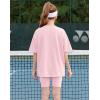 Arshiner Girls Summer Outfits 2 Piece Sets Oversized V Neck Side Split Shirts and Biker Shorts Athletic Sets Workout Outfits(Light Pink)