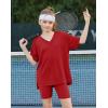 Arshiner Girls Summer Outfits 2 Piece Sets Oversized V Neck Side Split Shirts and Biker Shorts Athletic Sets Workout Outfits(Red)