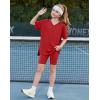 Arshiner Girls Summer Outfits 2 Piece Sets Oversized V Neck Side Split Shirts and Biker Shorts Athletic Sets Workout Outfits(Red)
