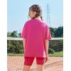 Arshiner Girls Summer Outfits 2 Piece Sets Oversized V Neck Side Split Shirts and Biker Shorts Athletic Sets Workout Outfits(Rose Red)