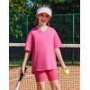 Arshiner Girls Summer Outfits 2 Piece Sets Oversized V Neck Side Split Shirts and Biker Shorts Athletic Sets Workout Outfits(Rose Red)