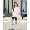Arshiner Girls Summer Outfits 2 Piece Sets Oversized V Neck Side Split Shirts and Biker Shorts Athletic Sets Workout Outfits(White & Black)