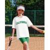 Arshiner Girls Summer Outfits 2 Piece Sets Oversized V Neck Side Split Shirts and Biker Shorts Athletic Sets Workout Outfits(White & Green)