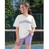 Arshiner Girls Summer Outfits 2 Piece Sets Oversized V Neck Side Split Shirts and Biker Shorts Athletic Sets Workout Outfits(White & Purple)