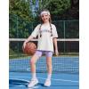Arshiner Girls Summer Outfits 2 Piece Sets Oversized V Neck Side Split Shirts and Biker Shorts Athletic Sets Workout Outfits(White & Purple)