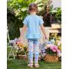 Arshiner Toddler Girl Clothes Summer 2 Piece Outfits Ruffle Hem Short Sleeve Top and Printed Leggings Kids Clothing Sets(Blue Butterfly)