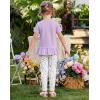 Arshiner Toddler Girl Clothes Summer 2 Piece Outfits Ruffle Hem Short Sleeve Top and Printed Leggings Kids Clothing Sets(Purple Flroal)