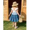 Arshiner Toddler Girls Dress Ruffle High-Low Hem Smocked Dresses Summer Beach Butterfly Sundress with Pocket(Blue Color Block)