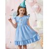 Arshiner Toddler Girls Dress Ruffle Sleeveless Button Down Dresses Summer Beach Casual Sundress with Pocket for 1-7Y(Blue)