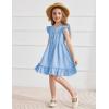 Arshiner Toddler Girls Dress Ruffle Sleeveless Button Down Dresses Summer Beach Casual Sundress with Pocket for 1-7Y(Blue)