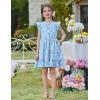Arshiner Toddler Girls Dress Ruffle Sleeveless Button Down Dresses Summer Beach Casual Sundress with Pocket for 1-7Y(Blue Floral)
