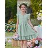 Arshiner Toddler Girls Dress Ruffle Sleeveless Button Down Dresses Summer Beach Casual Sundress with Pocket for 1-7Y(Green)