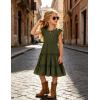 Arshiner Toddler Girls Dress Ruffle Sleeveless Tiered Swing Twirly Dresses Cute Summer Beach Sundress with Pocket for 1-6T(Olive Green)