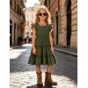 Arshiner Toddler Girls Dress Ruffle Sleeveless Tiered Swing Twirly Dresses Cute Summer Beach Sundress with Pocket for 1-6T(Olive Green)