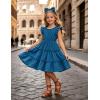Arshiner Toddler Girls Dress Ruffle Sleeveless Tiered Swing Twirly Dresses Cute Summer Beach Sundress with Pocket for 1-6T(Steel Blue)