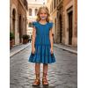 Arshiner Toddler Girls Dress Ruffle Sleeveless Tiered Swing Twirly Dresses Cute Summer Beach Sundress with Pocket for 1-6T(Steel Blue)