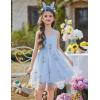Arshiner Toddler Girls Tulle Dress Bowknot Tutu Birthday Princess Embroidery Dresses Formal Photoshoot Summer Outfit 2-8T(Blue Floral)