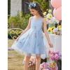 Arshiner Toddler Girls Tulle Dress Bowknot Tutu Birthday Princess Embroidery Dresses Formal Photoshoot Summer Outfit 2-8T(Blue Floral)