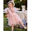 Arshiner Toddler Girls Tulle Dress Bowknot Tutu Birthday Princess Embroidery Dresses Formal Photoshoot Summer Outfit 2-8T(Pink Floral)