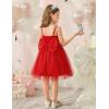 Arshiner Toddler Girls Tulle Dress Bowknot Tutu Birthday Princess Embroidery Dresses Formal Photoshoot Summer Outfit 2-8T(Red)